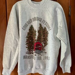 Vintage Covered Bridge Festival Mansfield Crew Sweatshirt XL 1993 Red Bridge
